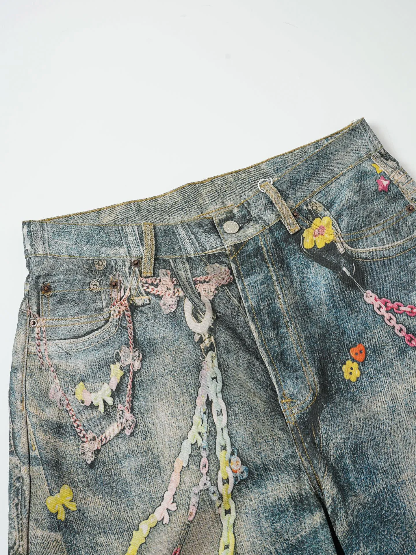 185 Acne Studios 3D printed candy 🍬denim shorts Series Acne Studios 25ss Another ingenious masterpiece, it continues the basis of the previous craftsmanship, the color matching is more macaron 3D digitally printed cropped pants, the tailoring design is original hardware, civilian version development, color matching, loose version, men's and women's Same Style chain shorts, easy Versatile Size: S-XL
